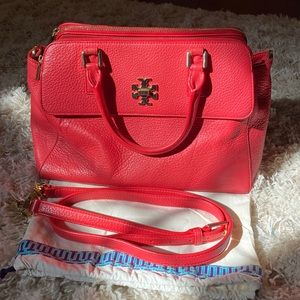 Tory Burch Pebbled Robinson Triple Compartment Convertible Crossbody- Watermelon